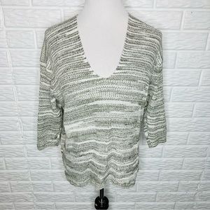 EXPRESS V-Neck Sage Green Marled Striped Knit Sweater Top Size M